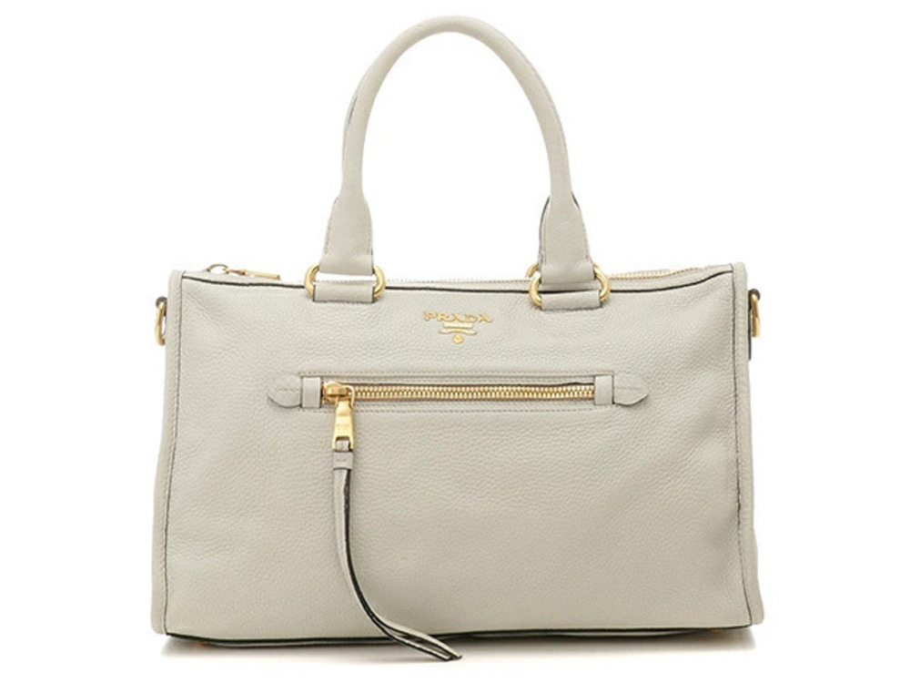 Prada Shoulder Bag Embossed Leather Ivory White
